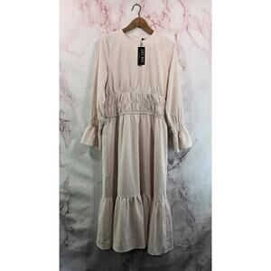 Lev NYC Dress Womens Medium Pale Pink Floral Maxi Midi Pastel Peasant Tiered